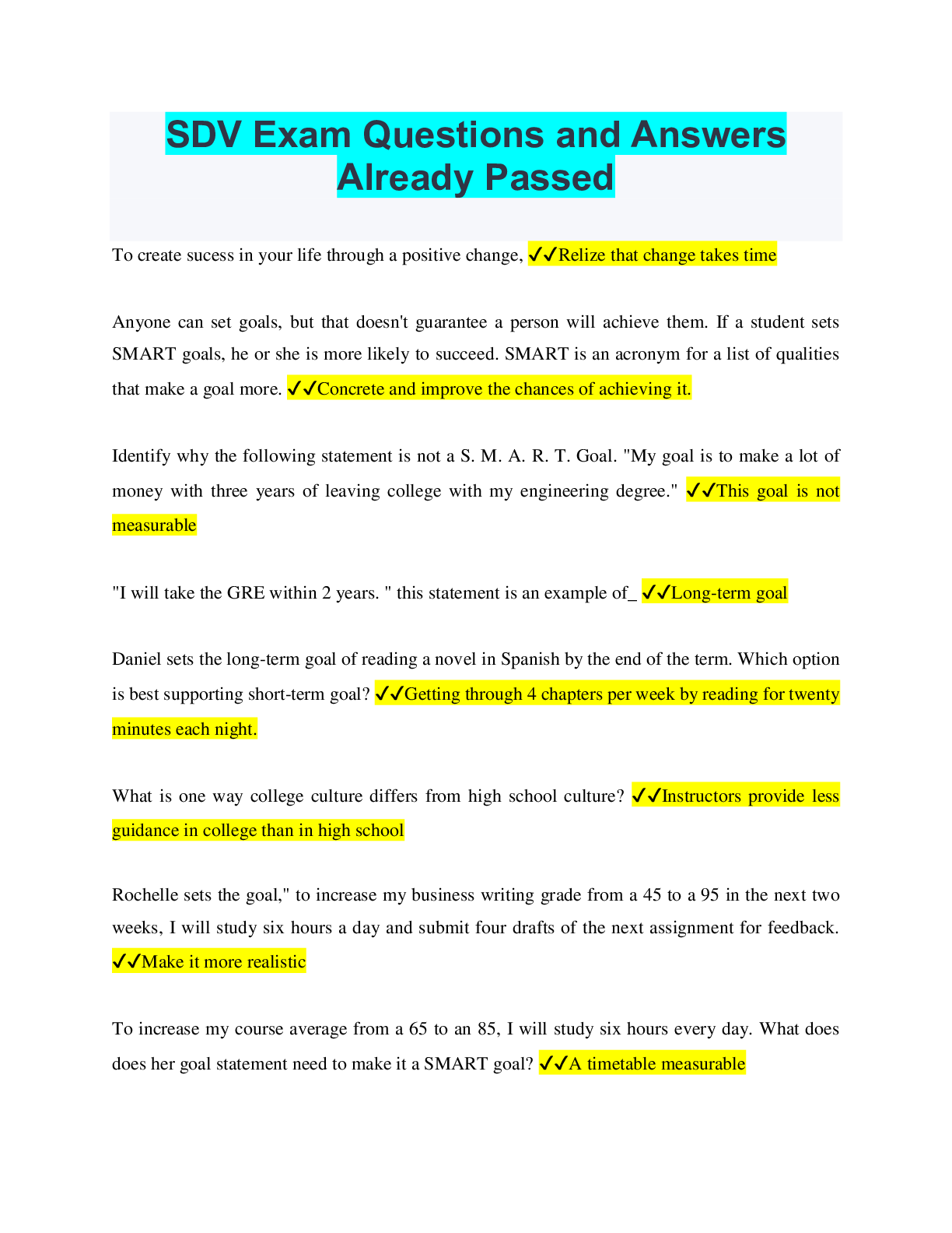 Preview image for SDV Exam Questions and Answers Already Passed